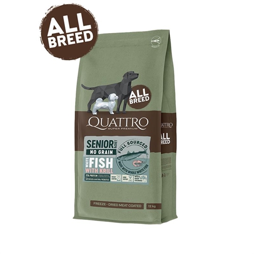 Quattro Super Premium No Grain All Breed Senior/diet, White Fish & Krill 3kg